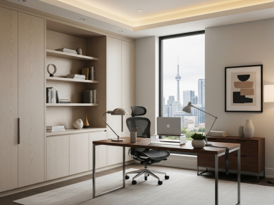 Modern Toronto home office with custom cabinets.